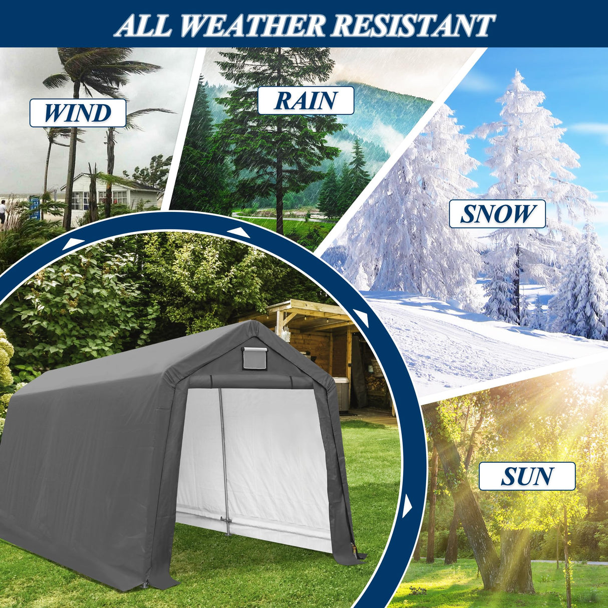 COVERONICS 7' x 12' Outdoor Storage Shed - Heavy Duty Portable Shelter Carport with Ventilation Windows and Roll-up Doors, Storage Shelter Tent for Motorcycle, Bike, Lawnmower and Garden Tools, Grey COVERONICS