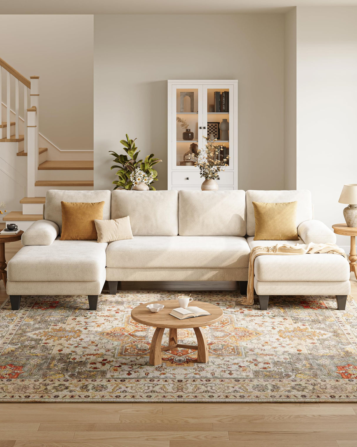 TROMIRY U-Shaped Sectional Couches for Living Room | Chenille Sofa with Double Chaise |112 Inch Beige Sectionals Couch for Apartment TROMIRY