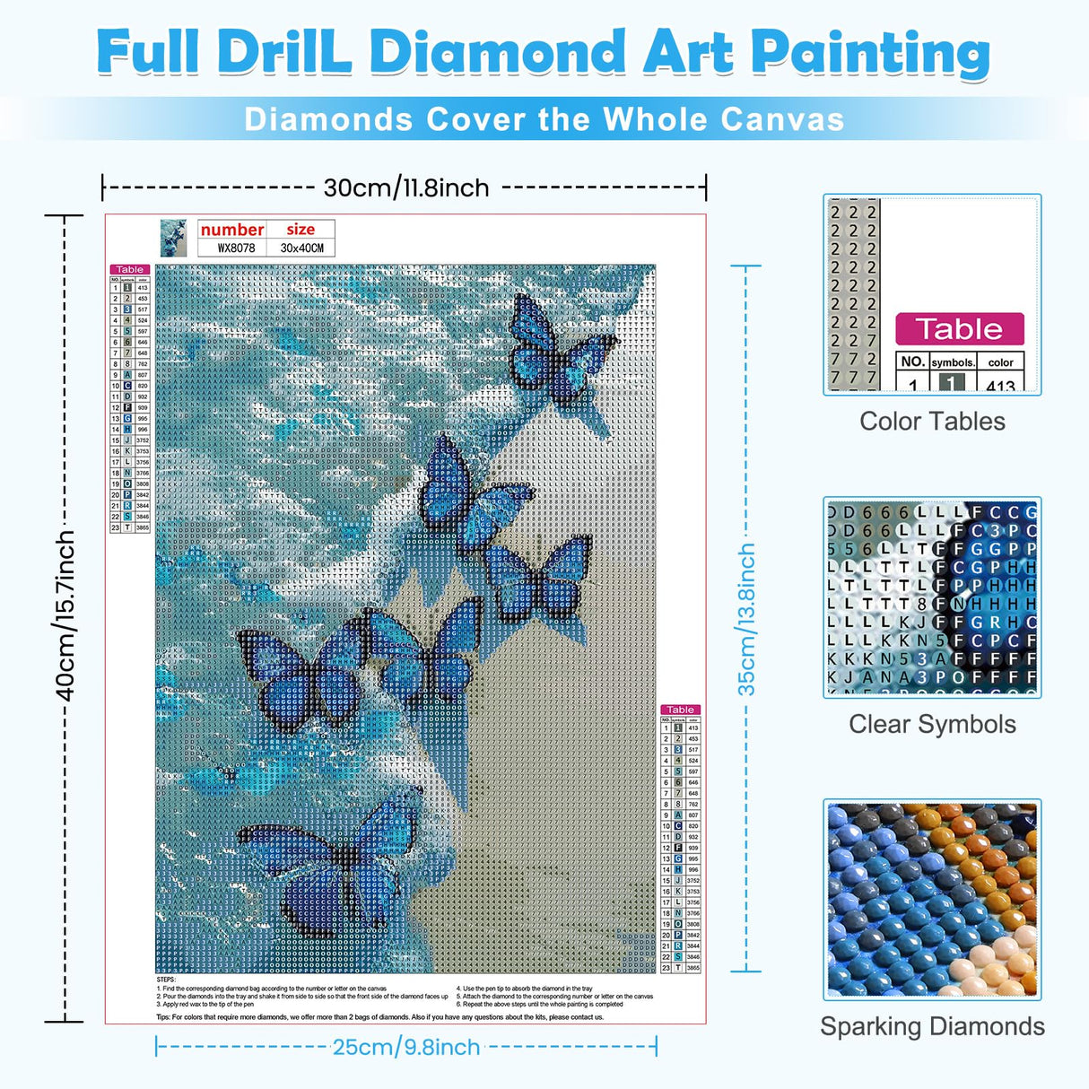 MOGTAA Blue Butterfly Diamond Art Kits for Adults, 5D Seaside Diamond Painting Kits for Adults Beginners, Full Drill Diamond Dots Kits Landscape Gem Painting for Home Decor 12x16 Inch MOGTAA