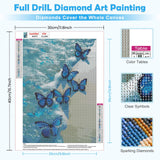 MOGTAA Blue Butterfly Diamond Art Kits for Adults, 5D Seaside Diamond Painting Kits for Adults Beginners, Full Drill Diamond Dots Kits Landscape Gem Painting for Home Decor 12x16 Inch MOGTAA