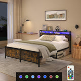 Bellemave Full Size Bed Frame with Charging, Full Size Bed Frame with Headboard and Charging Station, Brown Platform Bed Frame with Led Lightstation, No Box Spring Needed, (Full, Rustic Brown) Bellemave