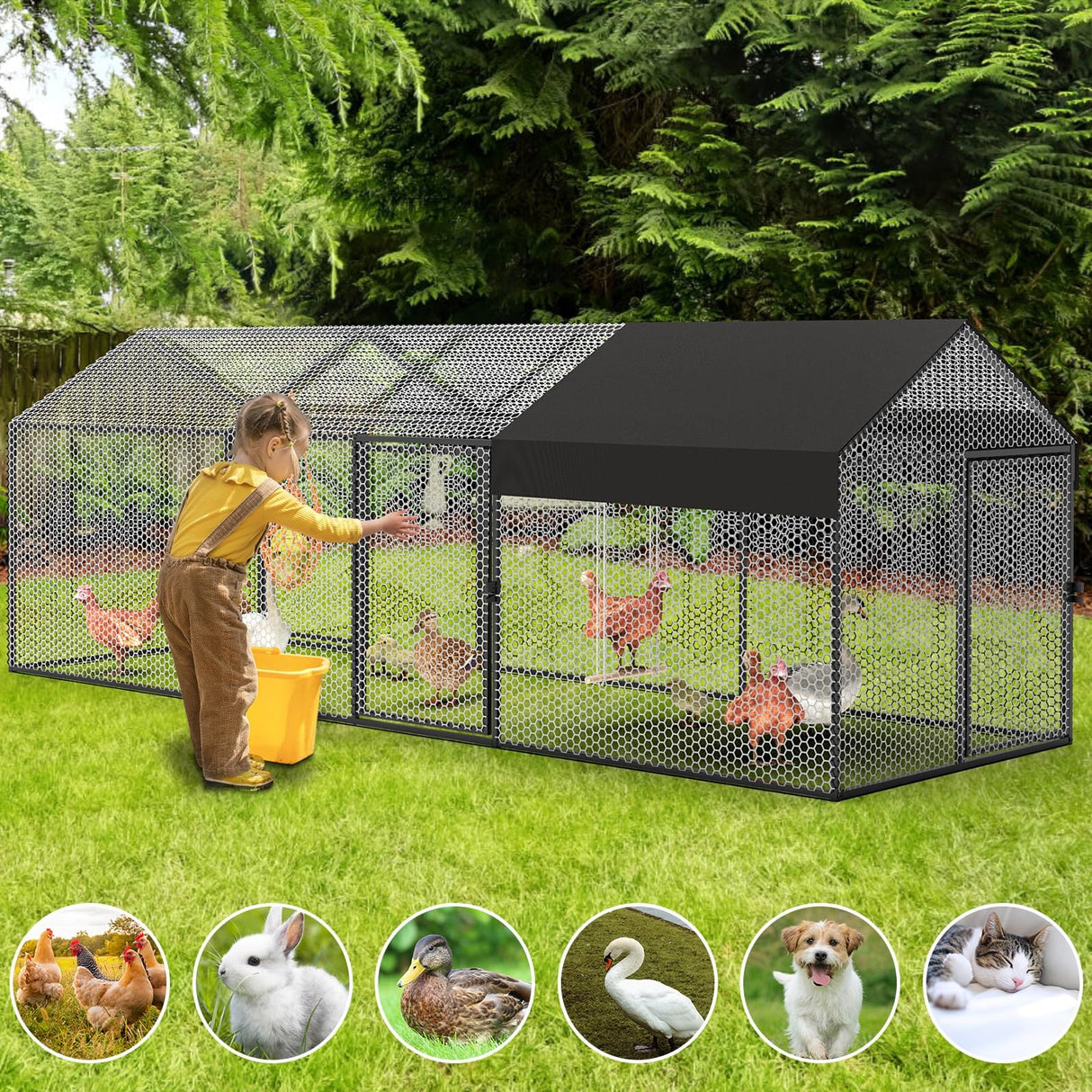 Large Metal Chicken Coop Chicken Run with Cover for 10-12 Chickens 120"×40"×40" Portable Poultry Cage Hen House Outdoor Backyard Farm Animal Enclosure Crate Pet Playpen Exercise Pen for Rabbit Duck AIMUCT