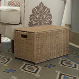 Household Essentials Small |Light Brown ML-5660 Decorative Wicker Chest with Lid for Storage and Organization Household Essentials
