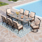 PHI VILLA Heavy Duty 9-Piece Patio Dining Sets, Expandable Outdoor Table and Chairs Set for 8, 8 Extra Large Dining Chairs(2 Swivel), Rectangular Metal Dining Table for Deck, Backyard and Garden PHI VILLA