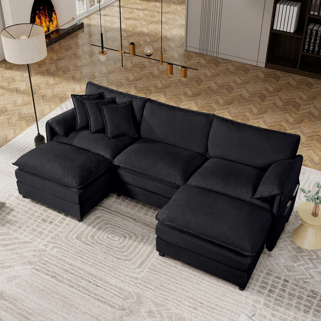 110" Modular Sectional Sofa,U-Shaped Chenille Sofa Couch with Movable Ottoman,Modern 5 Seat Cloud Sectional Couches for Living Room Office Home (Black, 110" U-5 Seater) Anwick
