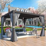 MELLCOM Louvered Pergola - 10x10 Aluminum Pergola with Adjustable Louvered Roof, Waterproof Curtains and Nets, Gray MELLCOM