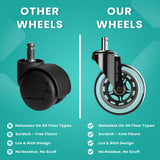Office Chair Casters, Set of 5, 3 inch Heavy-Duty Replacement Rubber Wheels for Desk & Gaming Chair are Easy to Install & Suitable for All Floors, Including Carpet & Wood Wheels Xela