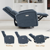 Watson & Whitely Swivel Power Recliner Glider Rocker, Small Recliner with Charging Port for Living Room, Fabric in Blue Watson & Whitely