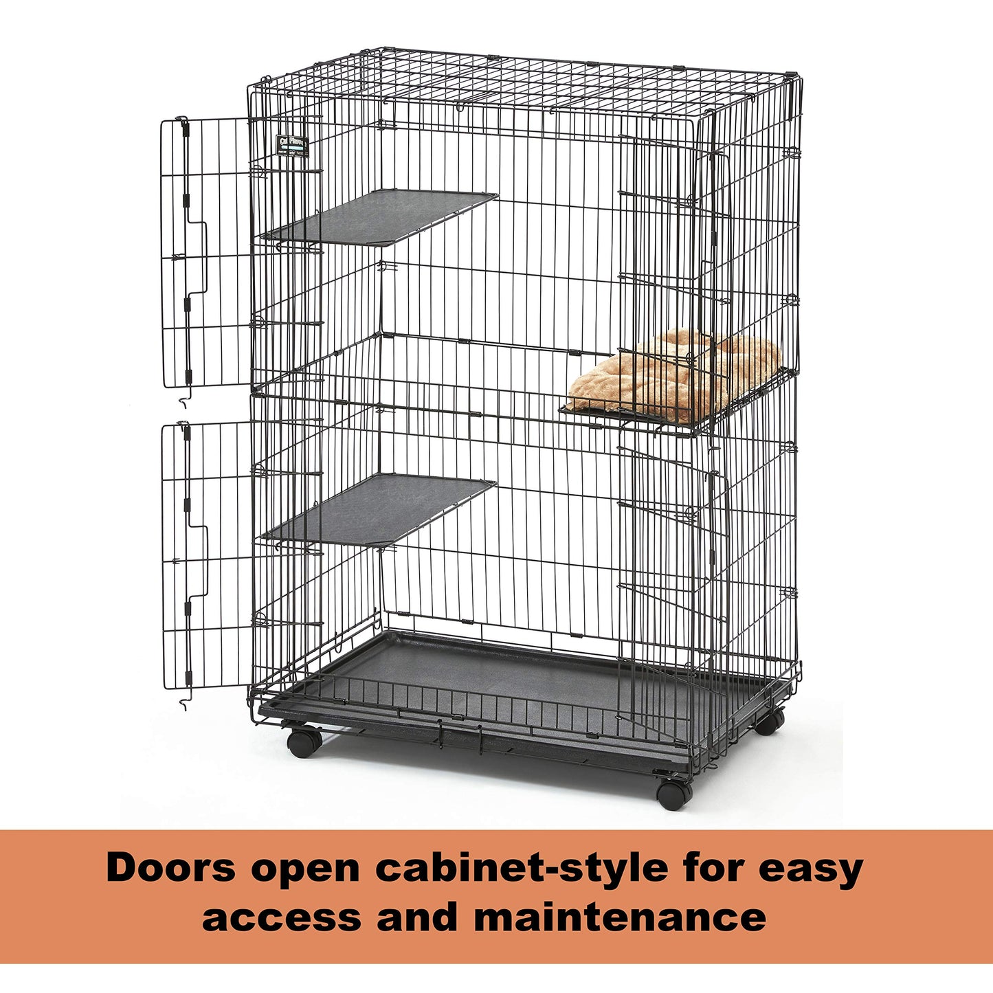 MidWest Homes for Pets Cat Playpen / Cat Cage Includes 3 Adjustable Resting Platforms, Removable Leak-Proof Pan, Easy 2-Door Top / Bottom Access & 4-locking Wheel Casters, 36"L x 23.5"W x 50. - WoodArtSupply