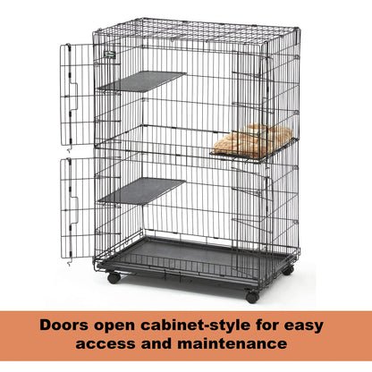 MidWest Homes for Pets Cat Playpen / Cat Cage Includes 3 Adjustable Resting Platforms, Removable Leak-Proof Pan, Easy 2-Door Top / Bottom Access & 4-locking Wheel Casters, 36"L x 23.5"W x 50. - WoodArtSupply