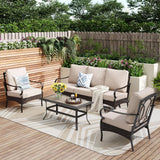 PHI VILLA Outdoor Modern Patio Furniture Set, Upgraded Wicker&Metal Patio Furniture Conversation Set with Waterproof Thick Cushions for Porch, Poolside, Deck, and Yard (4 Pieces,Beige) PHI VILLA