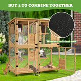 Grepatio Catio Outdoor Cat Enclosure, 4 Tiers Cat House with Waterproof Roof, Indoor Cat Cage with Wheels and Removable Floor, Large Outside Wood Cattio Kitty with Resting Box, Window Access (Natural) Grepatio