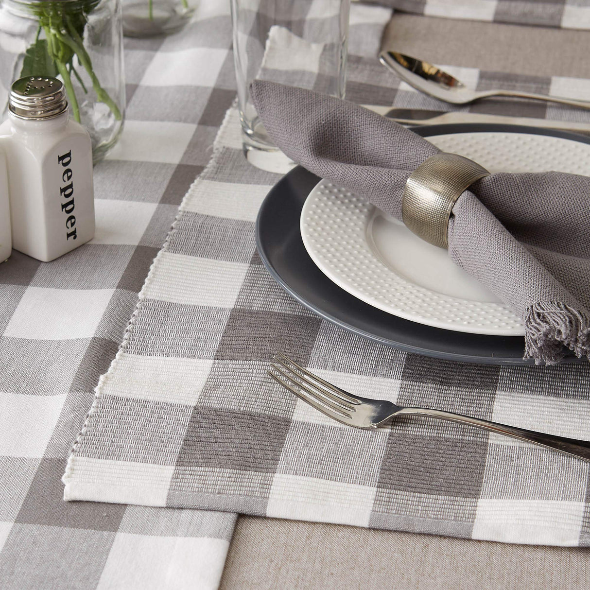 DII Buffalo Check Collection, Classic Farmhouse Placemat Set, 13x19, Gray & White, 6 Piece DII