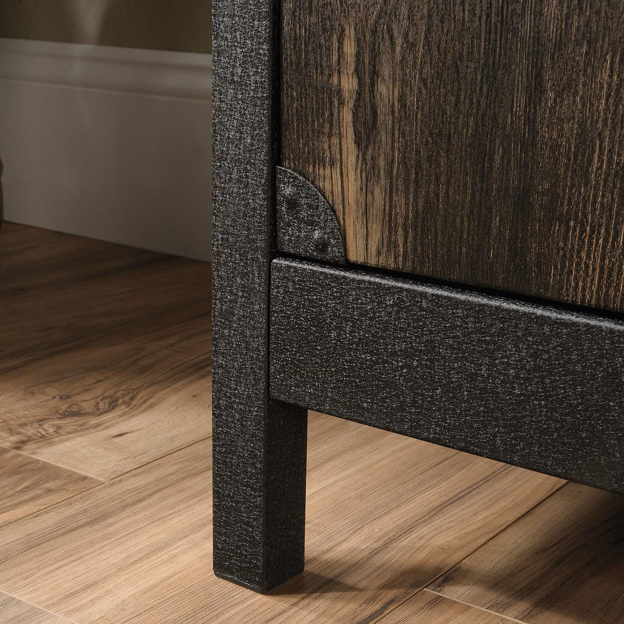 Sauder Steel River Metal & Wood Credenza with Doors, for TVs up to 60", Carbon Oak Sauder