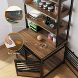 DWVO Dog Crate Furniture with Storage Shelves, Heavy Duty Dog Crate with Charging Station, 39 Inch Dog Kennel Indoor Furniture for Large Dogs, Modern Decorative Dog Crate with Double Doors, Brown DWVO