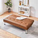 Yaheetech Convertible Sofa Couch Futon Bed Faux Leather Sofa Bed Sleeper Adjustable Loveseat Futon Couch Living Room Furniture with Chrome Metal Legs, Brown Yaheetech
