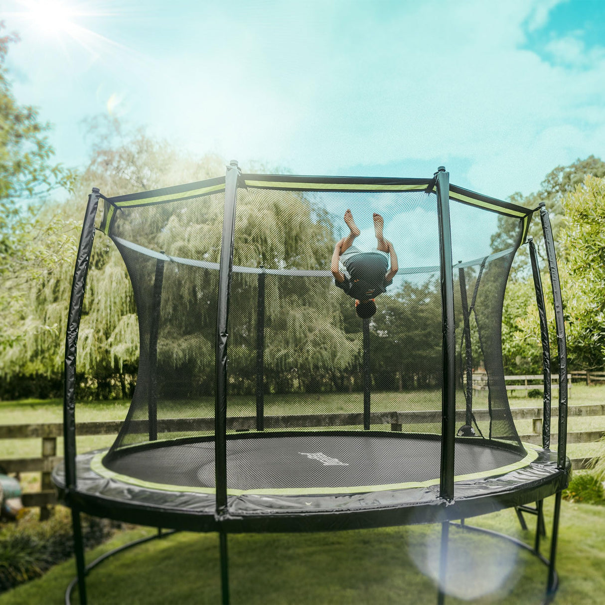 JumpFlex Large Round Recreational Backyard Trampoline & Net, 12 ft, Green/Black Jumpflex