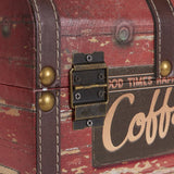 Household Essentials Medium Decorative Trunk, Coffee Shop Faux Decoupage, Antique Exterior, Leather and Metal Accents, Fabric Interior, Hinged Lid, Brown Household Essentials