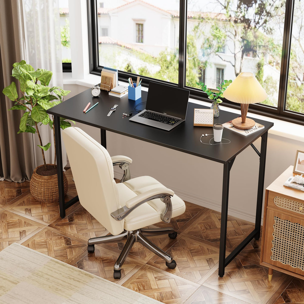 Grandder 40 inch Computer Desk, Small Home Office Desk Study Writing Kid Table, Simple PC Gaming Desk, Adjustable Feet, Black Grandder