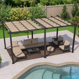 PURPLE LEAF 12' X 18' Outdoor Retractable Aluminum Pergola with Sun Shade Canopy Patio Metal Porch Garden Pavilion Grill Gazebo Modern Backyard Grape Trellis Pergola, Beige PURPLE LEAF