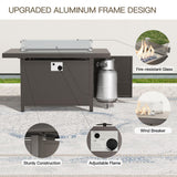 Trumbeak Aluminum Patio Furniture Set with 55,000 BTU Propane Fire Pit Table,6 Seats Metal Modern Outdoor Furniture w/5.1" Cushions,Patio Sectional w/Fire Pit for Patio,Backyard,Grey Trumbeak