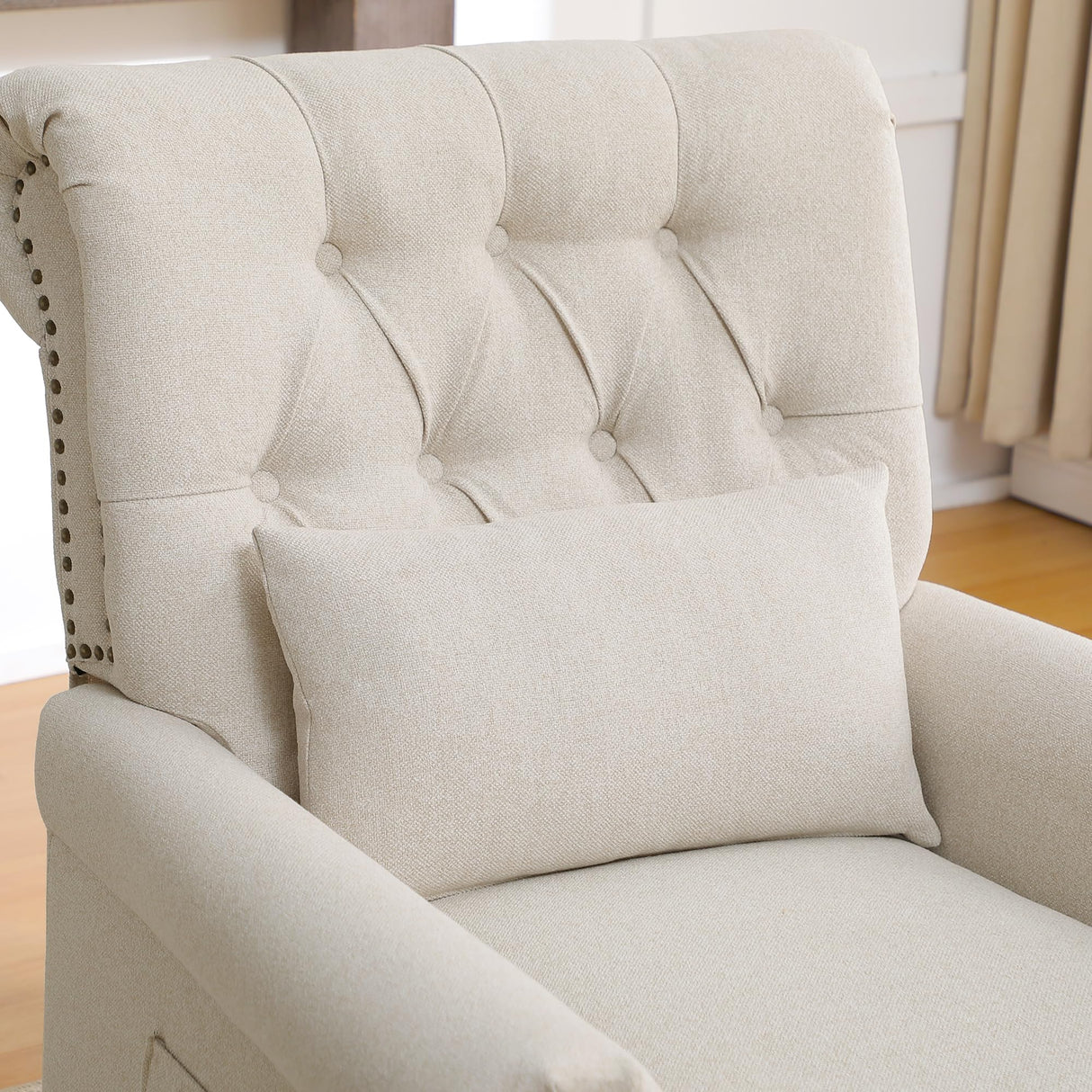 choairy Pushback Recliner Chair, Accent Push Back Chair Set of 2 with Adjustable Footrest Wingback, Upholstered Linen Reclining Sofa with Side Pocket, Comfy Modern Armchair for Living Room, Khaki choairy