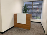 UGOS ICN 53" Modern Reception Desk, Multifunctional Modern,Transaction Countertop, Laminate Desktop, Standing Front Table for Office, Home, School, Salon, Spa - Teak and White UGOS