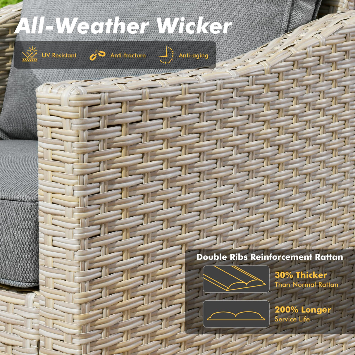 ovios 8-Piece Wicker Patio Furniture Set with Ottoman, Conversation Set with Water Resistant Thick Cushions, Outdoor Sectional Sofa for Outside Patio Balcony (Grey) ovios