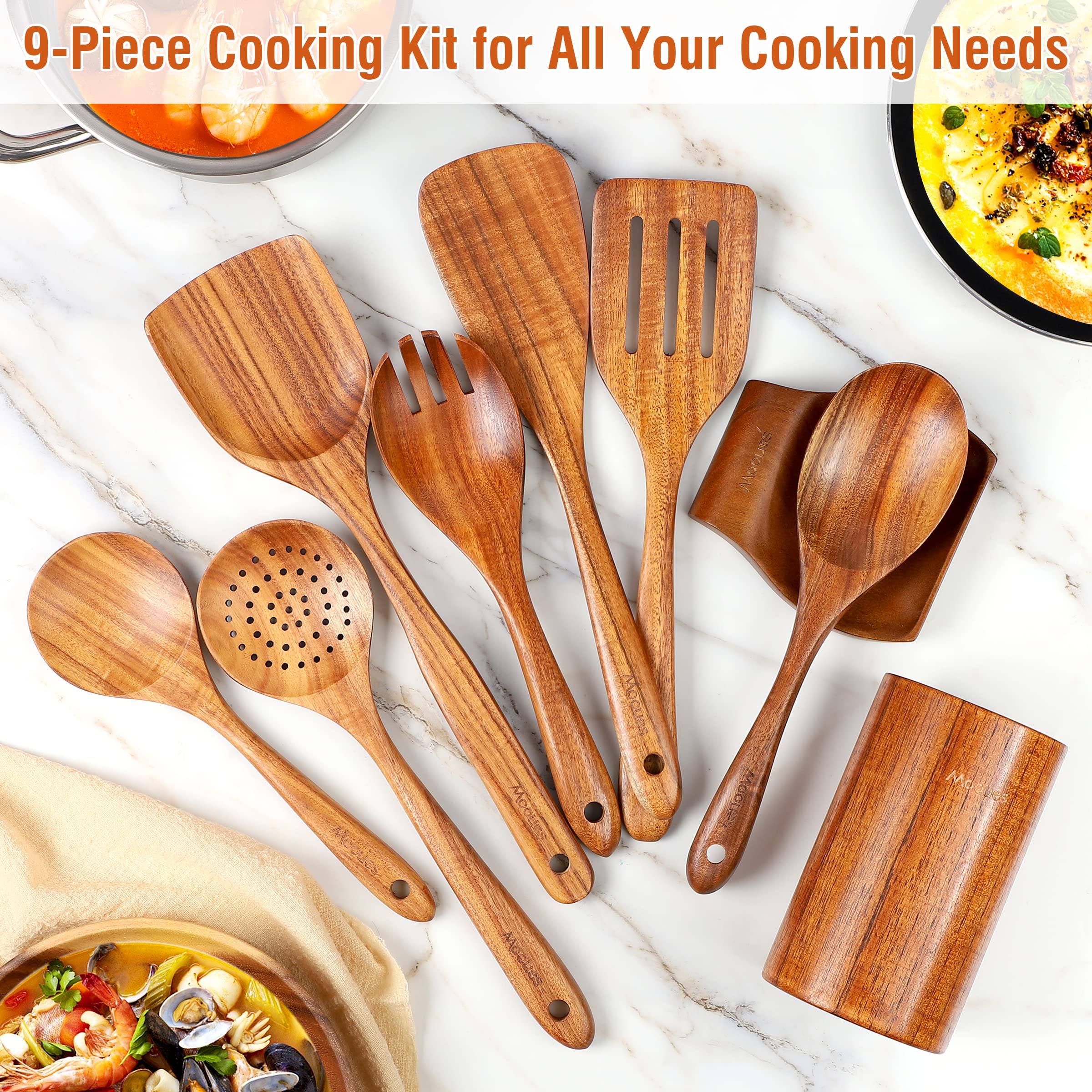 Mooues Teak Wooden Kitchen Utensil Set - Thumbnail 3