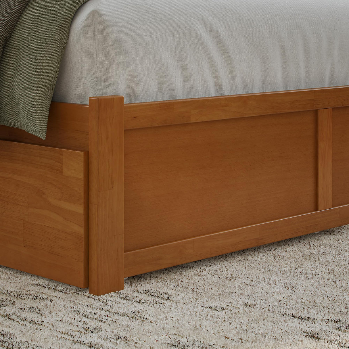 AFI Mission King Solid Wood Platform Bed with Footboard & Twin XL Trundle in Light Toffee AFI