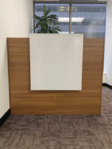 UGOS ICN 53" Modern Reception Desk, Multifunctional Modern,Transaction Countertop, Laminate Desktop, Standing Front Table for Office, Home, School, Salon, Spa - Teak and White UGOS
