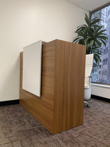 UGOS ICN 53" Modern Reception Desk, Multifunctional Modern,Transaction Countertop, Laminate Desktop, Standing Front Table for Office, Home, School, Salon, Spa - Teak and White UGOS
