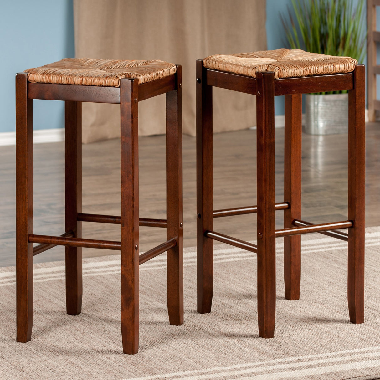Winsome Bar Stools Rush Seat Kaden Set, Walnut, 29", 2 Piece Winsome