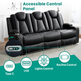 Naomi Home Chicago Sofa Black Air Leather – Premium 3-Seater Reclining Sofa with Console, Cup Holders, USB Ports, Pillow Top Armrests & Split Back Design – Modern Faux Leather Couch for Living Room Naomi Home