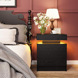 LIKIMIO Night Stand with Charging Station, Modern Black Nightstand with LED Light and Drawers, Bedside Tables/End Table for Bedroom LIKIMIO