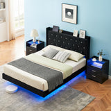 GarveeHome Modern Queen Size Floating Bed Frame with LED Lights and Wingback Storage Headboard GarveeHome