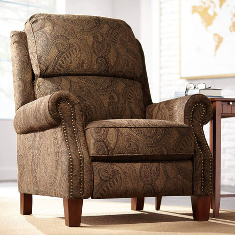 Kensington Hill Beaumont Warm Brown Paisley Patterned Recliner Chair Traditional Armchair Comfortable Push Manual Reclining Footrest Adjustable for Bedroom Living Room Reading Home Relax Office Kensington Hill