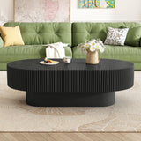 Merax Modern Oval Coffee Table with Sturdy Base, Wood Minimalist Fluted Center Tables for Living Room Reception Room, Easy Assemble,Black Merax