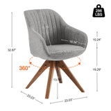 Art Leon Desk Chair - Mid Century Modern Office Chair No Wheels, Swivel Accent Chair with Oak Wood Legs, Fabric Upholstered Arm Chair, Gray Art Leon