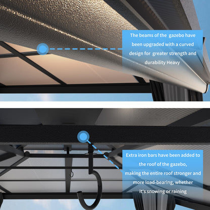 VEIKOU 12' x 16' Gazebo, Hardtop Gazebo w/Aluminum Frame & Polycarbonate Double Roof, Patio Gazebo with Netting and Curtains, Heavy-Duty Pergolas and Gazebos for Backyard, Deck and Lawns - WoodArtSupply