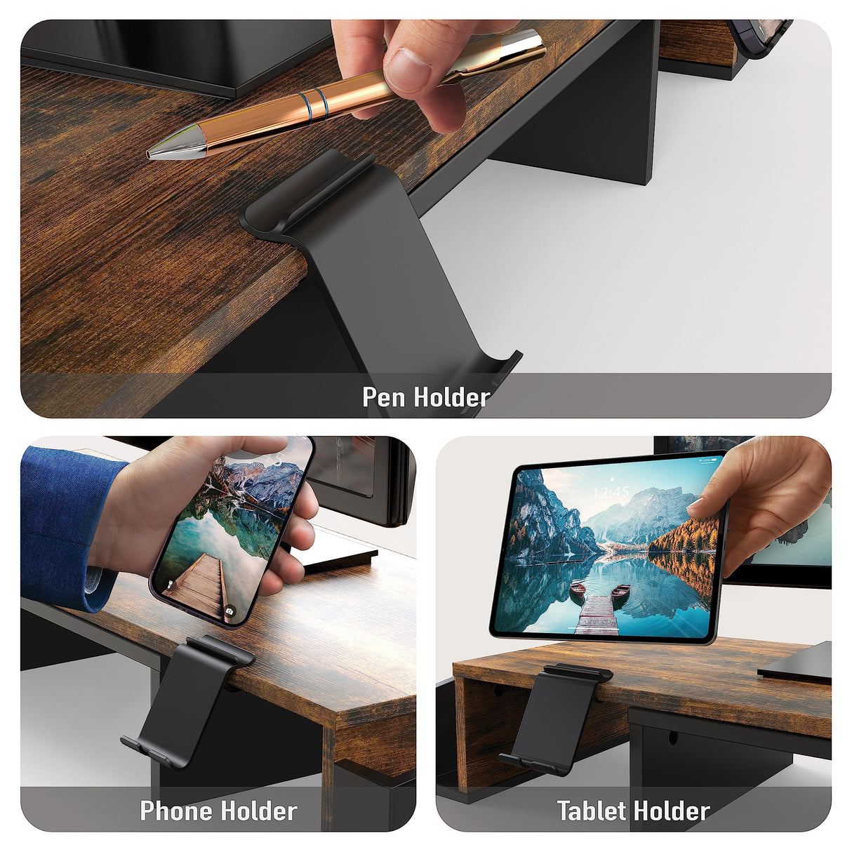 Simple Houseware Desk Dual Monitor Stand Riser with Drawer, Rustic Brown Simple Houseware