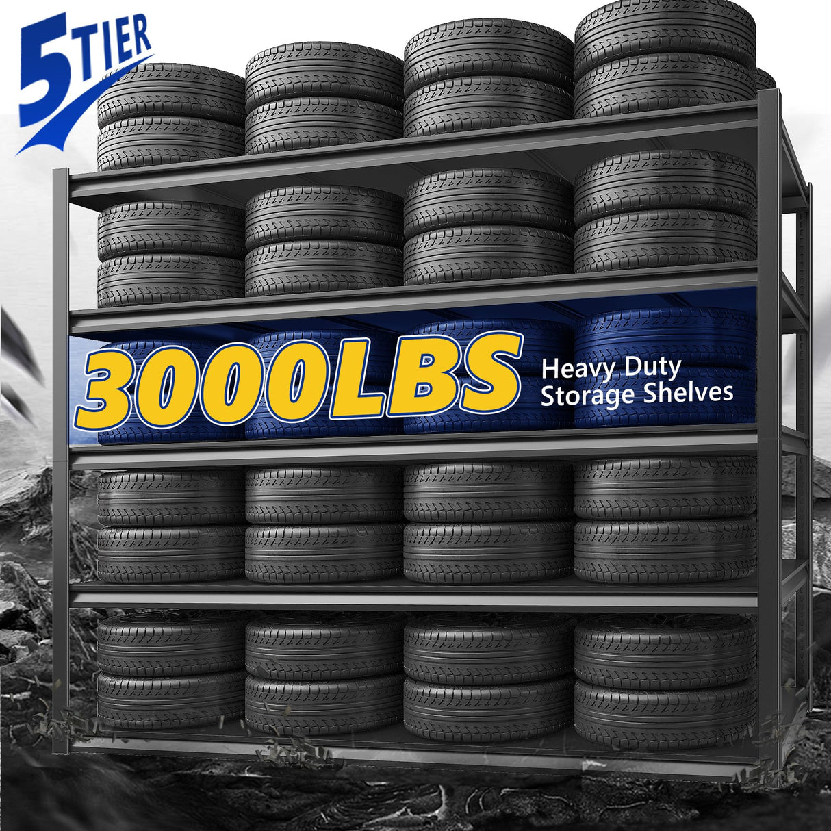 REIBII Garage Shelving 48.2" W Storage Shelves 3000LBS Heavy Duty Shelving Adjustable Metal Shelf Industrial 5 Tier Pantry Shelves for Basement Warehouse Supermarket 72.2"H x 24.2"D x 48.2"W, 2 Pack REIBII