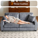 VINGLI 83" Modern Loveseat Sofa Couches for Living Room, Dark Gray Cloud Feel Comfy Sofas Deep Seat Couch Corduroy Sofa with Wide Armrest, USB Charging Port, 2 Throw Pillows VINGLI