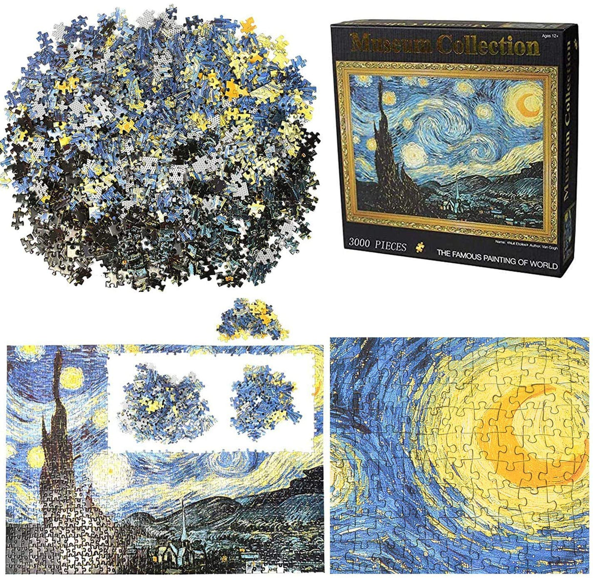 3000 Piece Jigsaw Puzzle, The Starry Night by Van Gogh Jigsaw Puzzles for Adult Reduced Pressure Toy Gift - Learning and Education Toys Gift for Adult Puzzles(45.3 x 32.3 inch) wifreo
