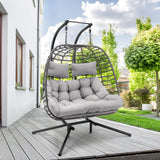 Brafab Double Swing Egg Chair with Stand, Large Hand-Woven Wicker Rattan Hanging Egg Chair for 2 People, Porch Hammock Swing Loveseat with Thick Cushion and Sturdy Steel Stand for Indoor Outdoor Brafab