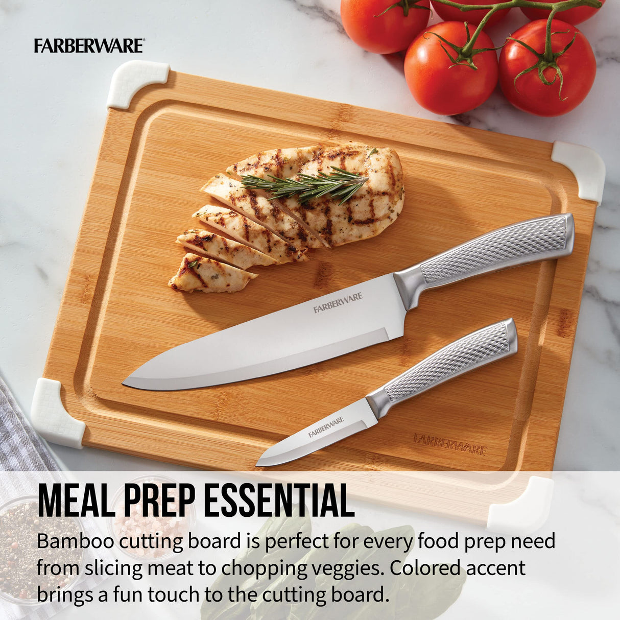 Farberware Nonslip Bamboo Cutting Board with Juice Groove, 11x14 Inch, White Farberware