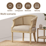 NoeBanJe Mid Century Accent Chair, Armchair with Curved Backrest and Upholstered, Reading Chair with Vintage Rattan Hollow Out, for Living Rooms, Bedrooms, Farmhouses, Balconies (Beige) NoeBanJe
