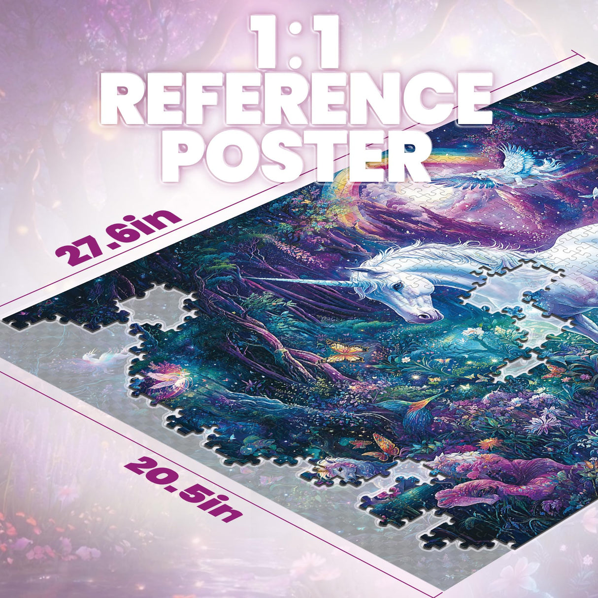 1000 Piece Puzzles for Adults,Glitter Unicorn Jigsaw Puzzle,Rainbow Forest Puzzles 1000 Pieces,Creative Games and Gifts Difficult Fantasy Puzzle Home Decor Toy for Adults (27.5"x19.6"), 1:1 Poster lamplig