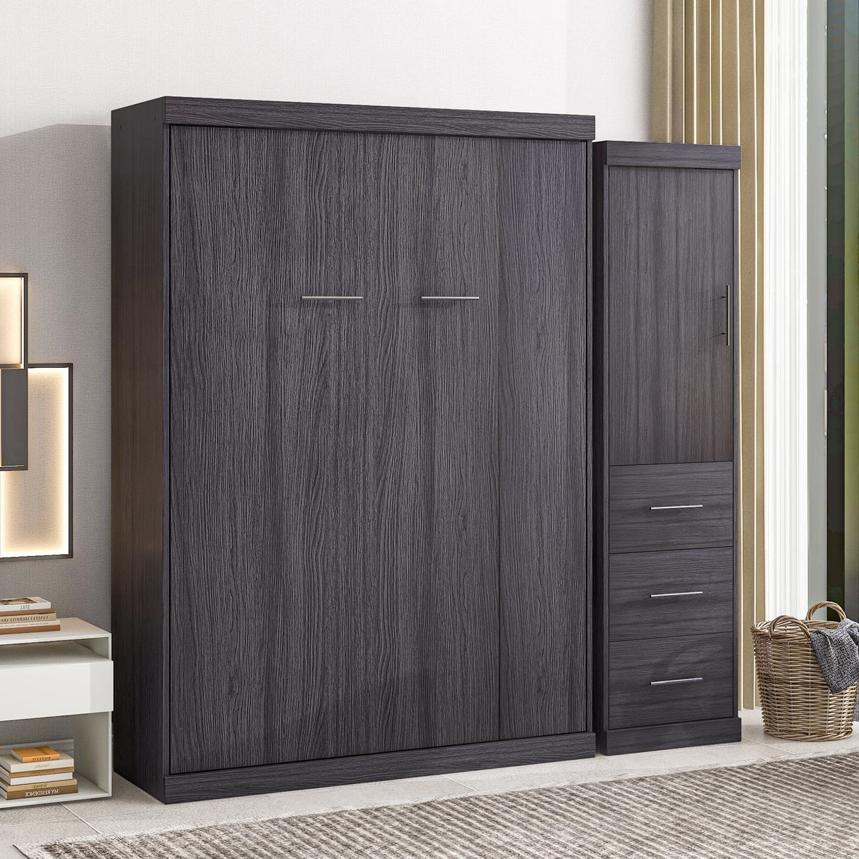 SOFTSEA Full Murphy Bed with Storage Wall Bed Wardrobe for Small Space SOFTSEA