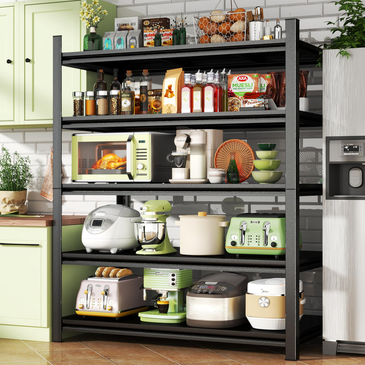 Metal Garage Shelving Unit, Heavy Duty 5-Tier Adjustable Storage Rack, Steel Shelving, 3020 lbs Capacity, Industrial Shelves for Heavy Tools and Equipment, Ideal for Garage, Basement, Black, 63" Beaunatixx